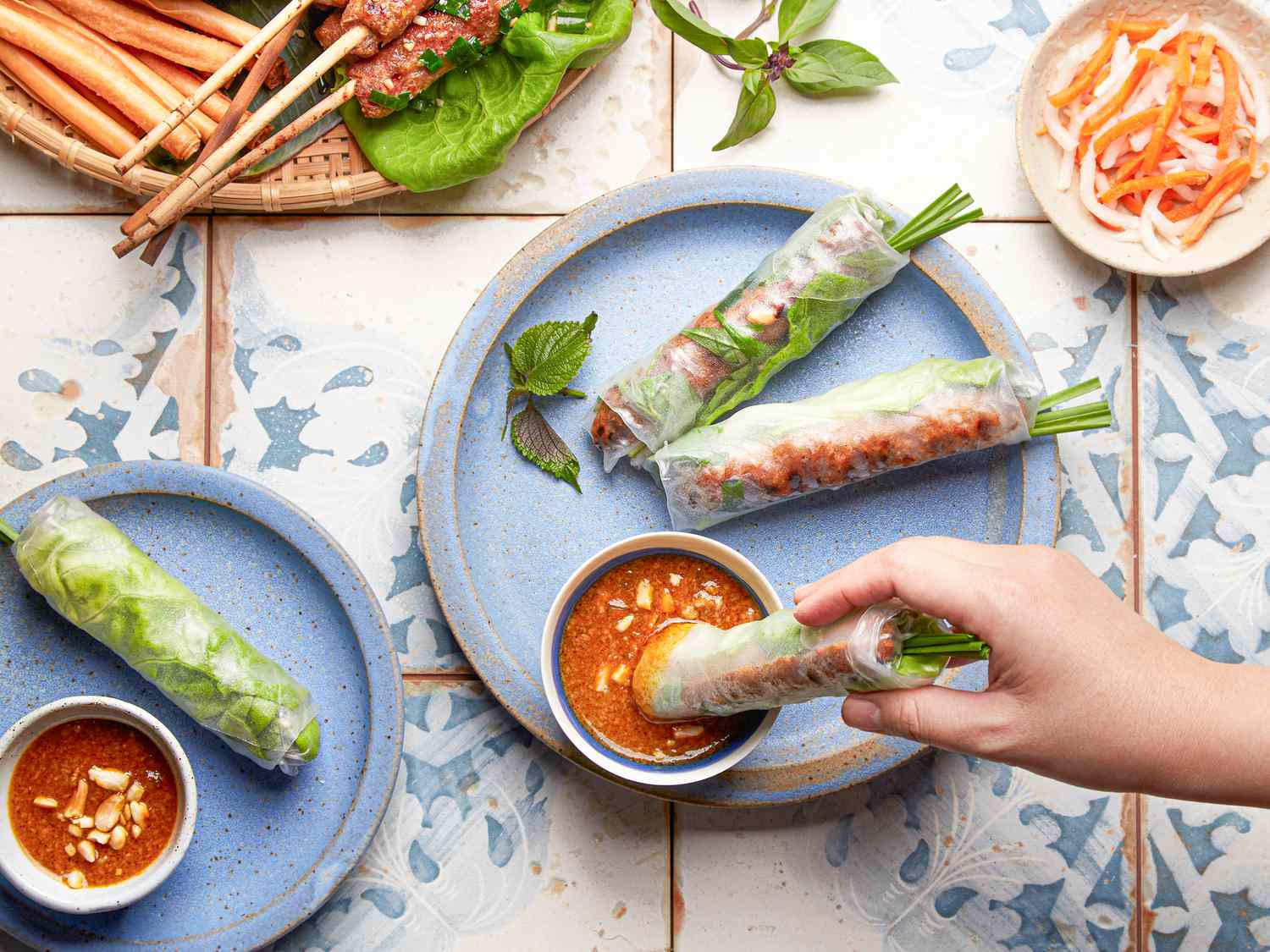 Pork and Herb Rice Paper Wraps with Peanut Dipping Sauce