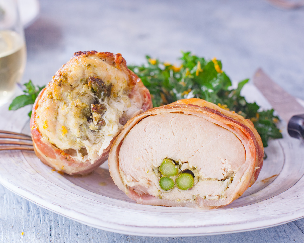 Bacon-Wrapped Chicken Thighs with Garlic Butter Asparagus