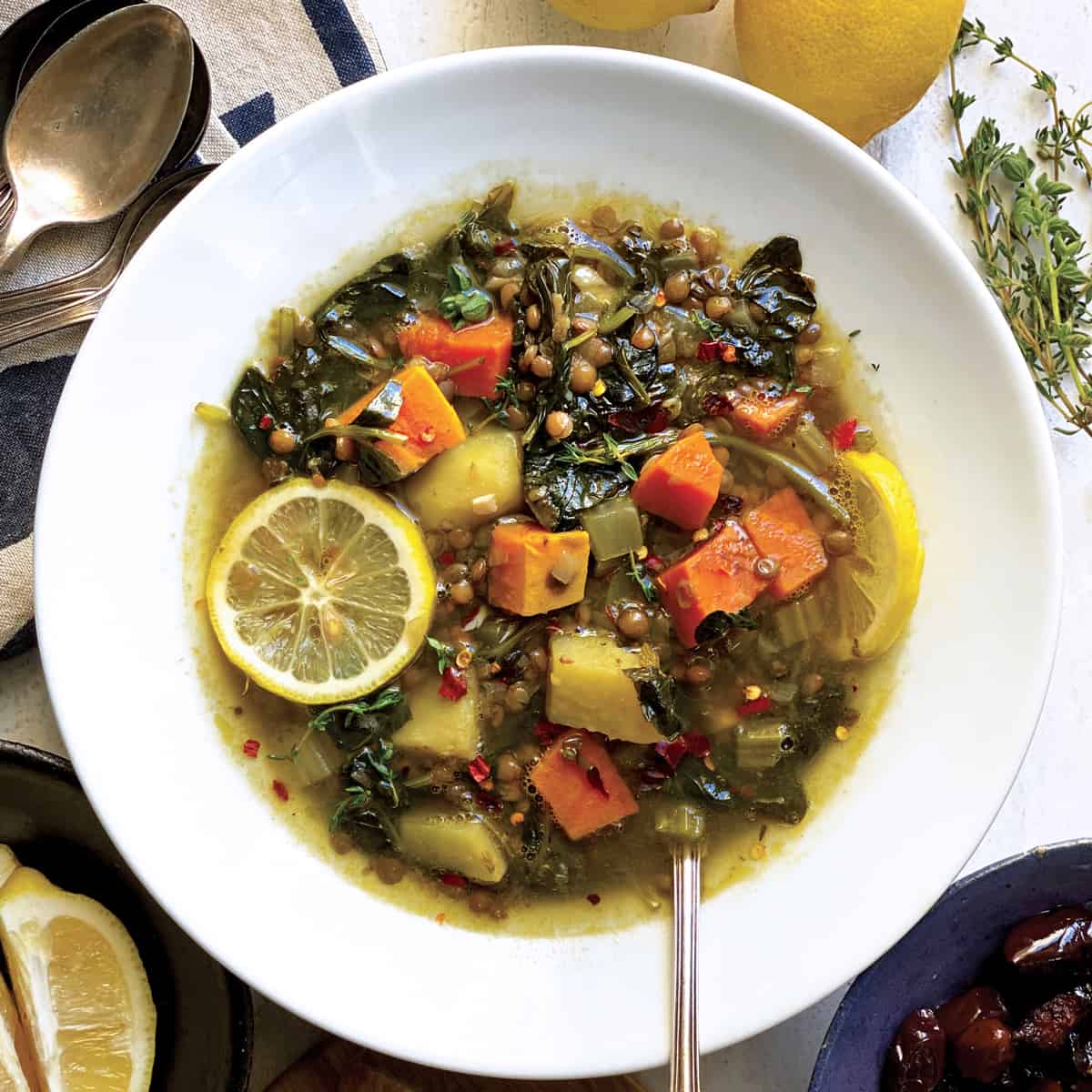 Slow-Simmered Greek Lentil Soup with Spinach and Lemon