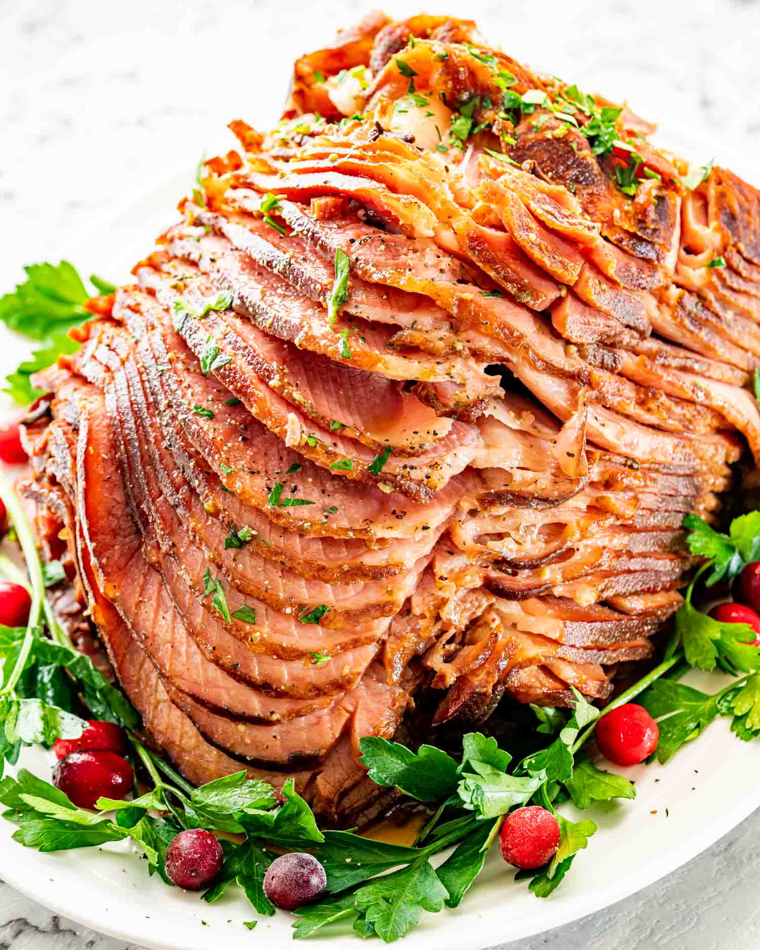 Baked Ham with Mustard-Honey Glaze and Thyme