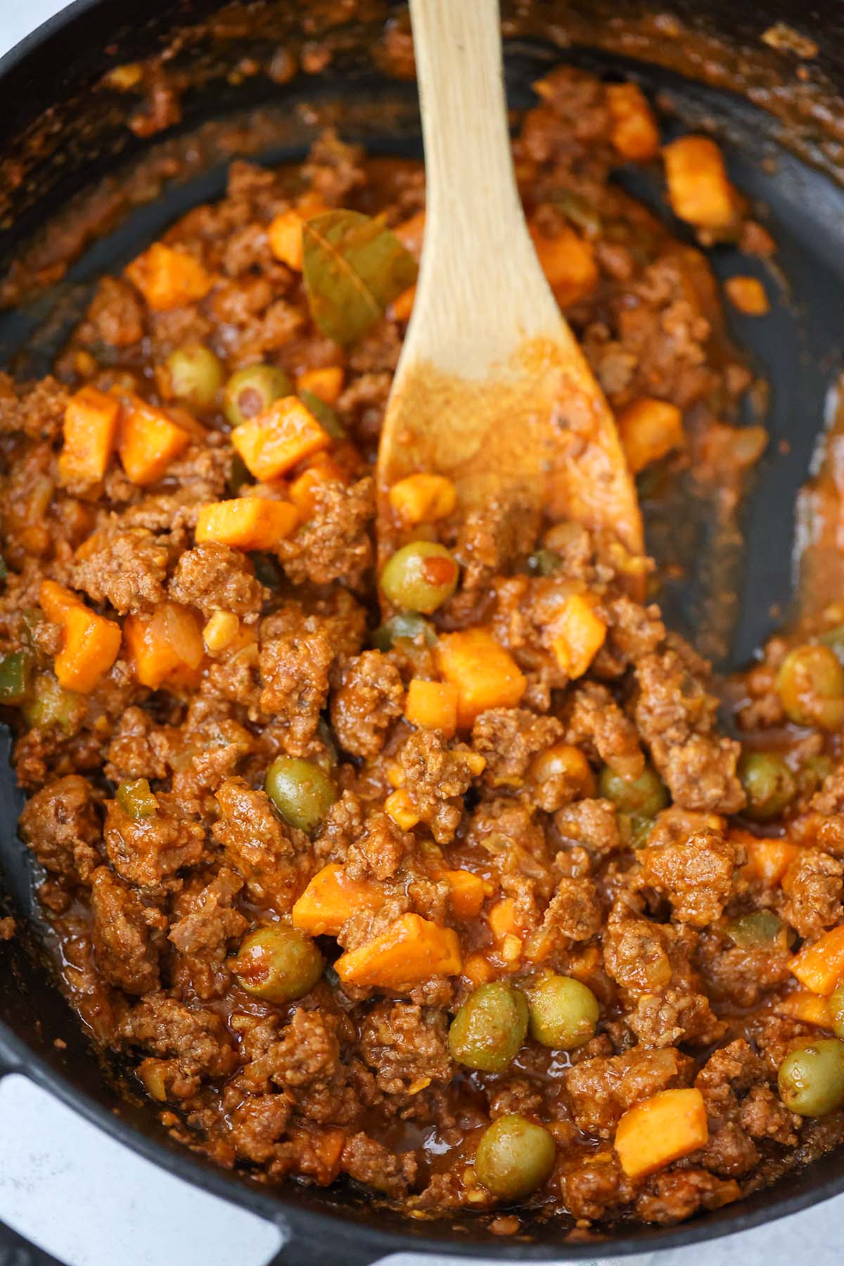 One-Pot Beef Picadillo with Sweet Potato Mash