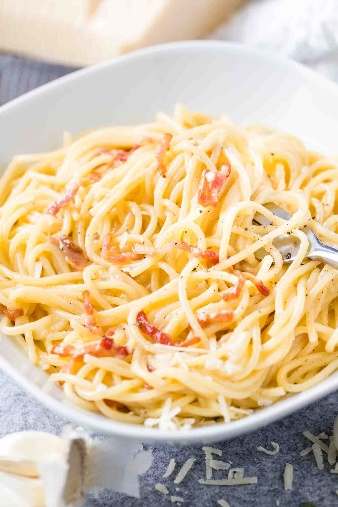 Stovetop Spaghetti Carbonara with Pancetta and Parmesan
