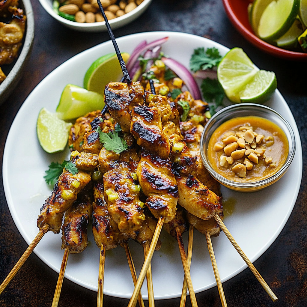 Pan-Seared Chicken Satay with Spiced Peanut Dipping Sauce
