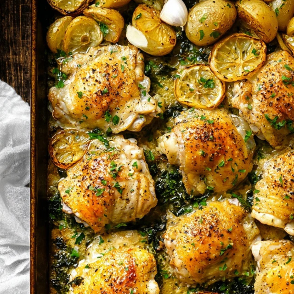 Pan-Seared Chicken Thighs with Garlic Lemon Sauce