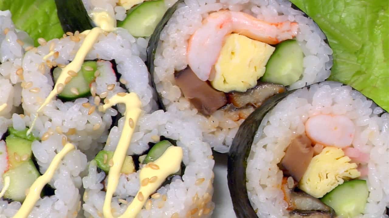 Vegetable Futomaki Sushi Roll with Pickled Radish