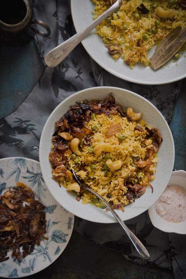 Bengali Tomato Pulao with Cashews and Raisins