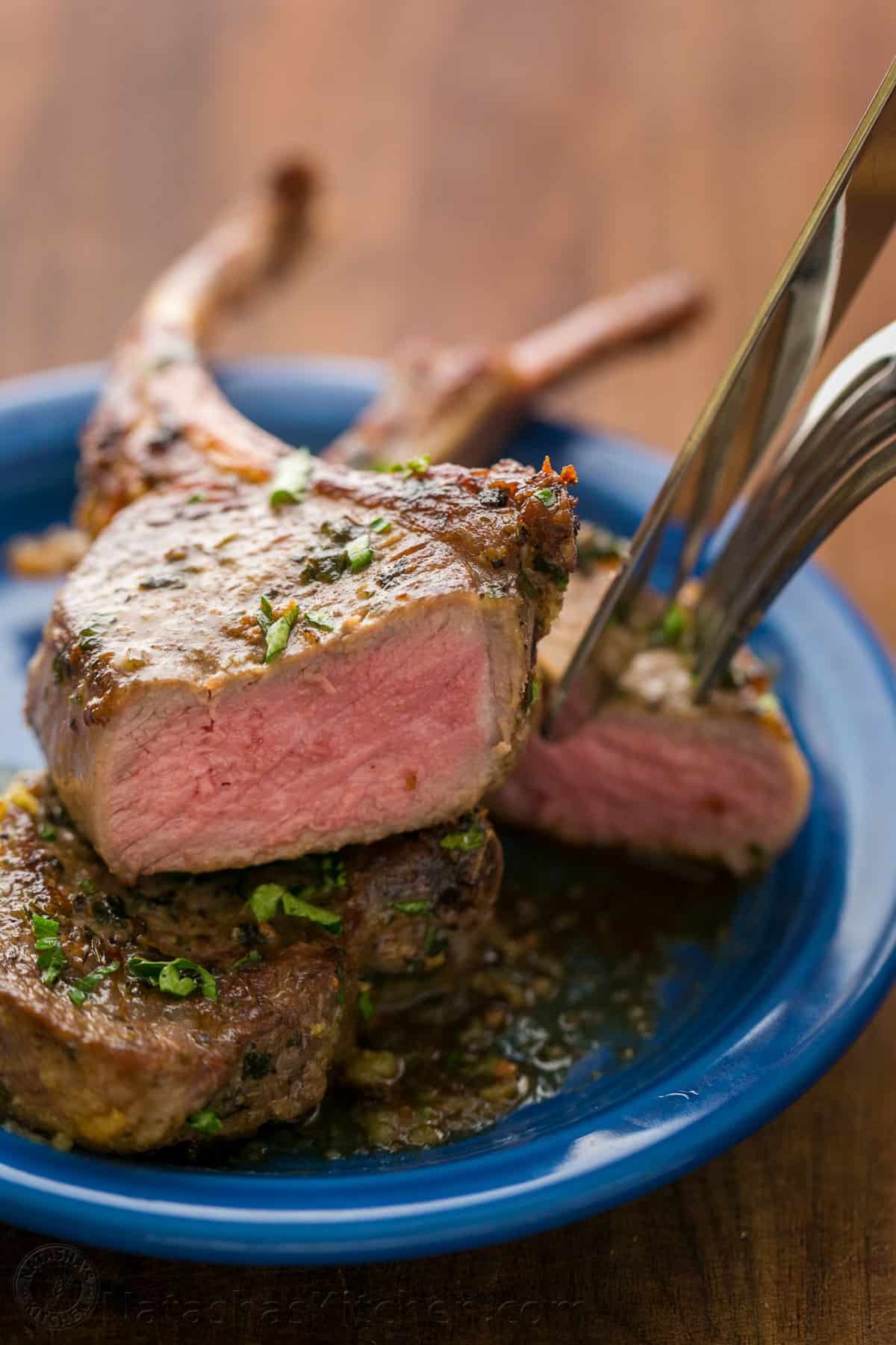 Baked Herb-Crusted Lamb Chops with Charred Garlic Sauce