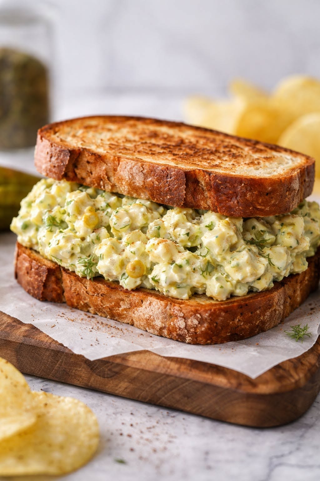 Loaded Egg Salad Sandwich with Pickles and Fresh Herbs