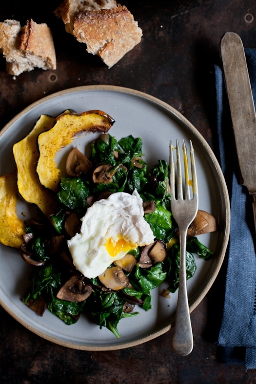 Sautéed Spinach and Shiitake Mushroom Toast with Poached Egg