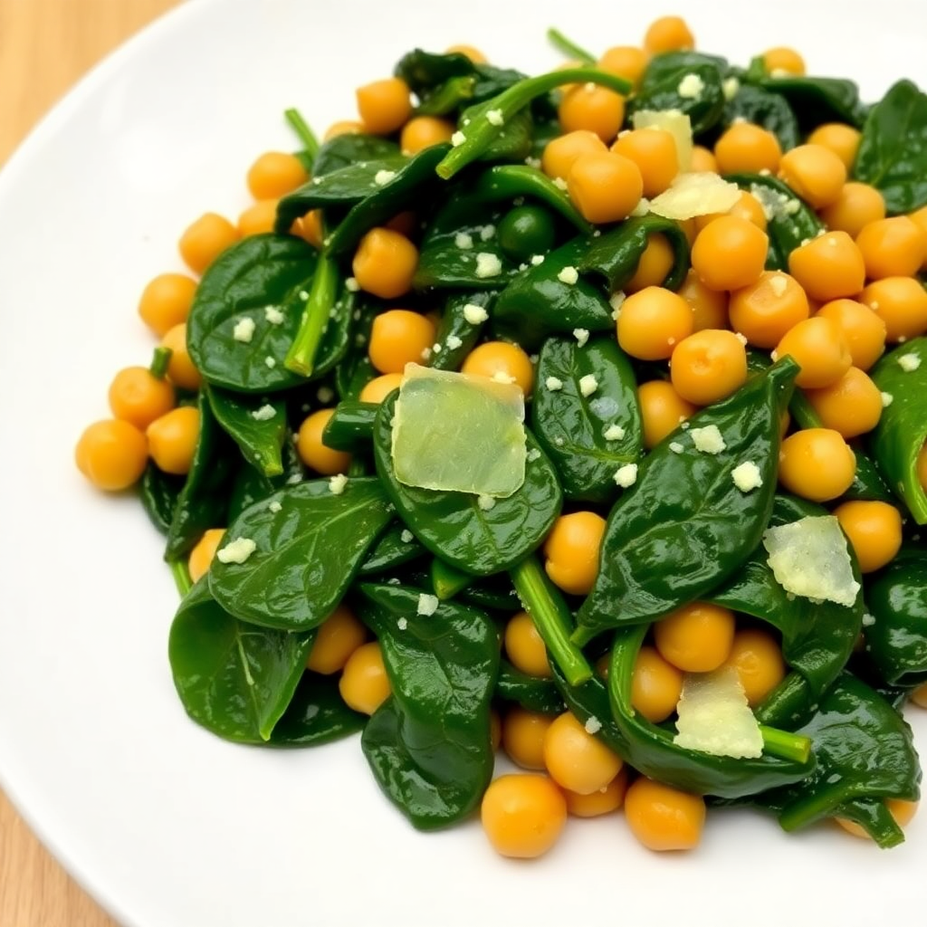 Sautéed Garlic Spinach with Roasted Chickpeas