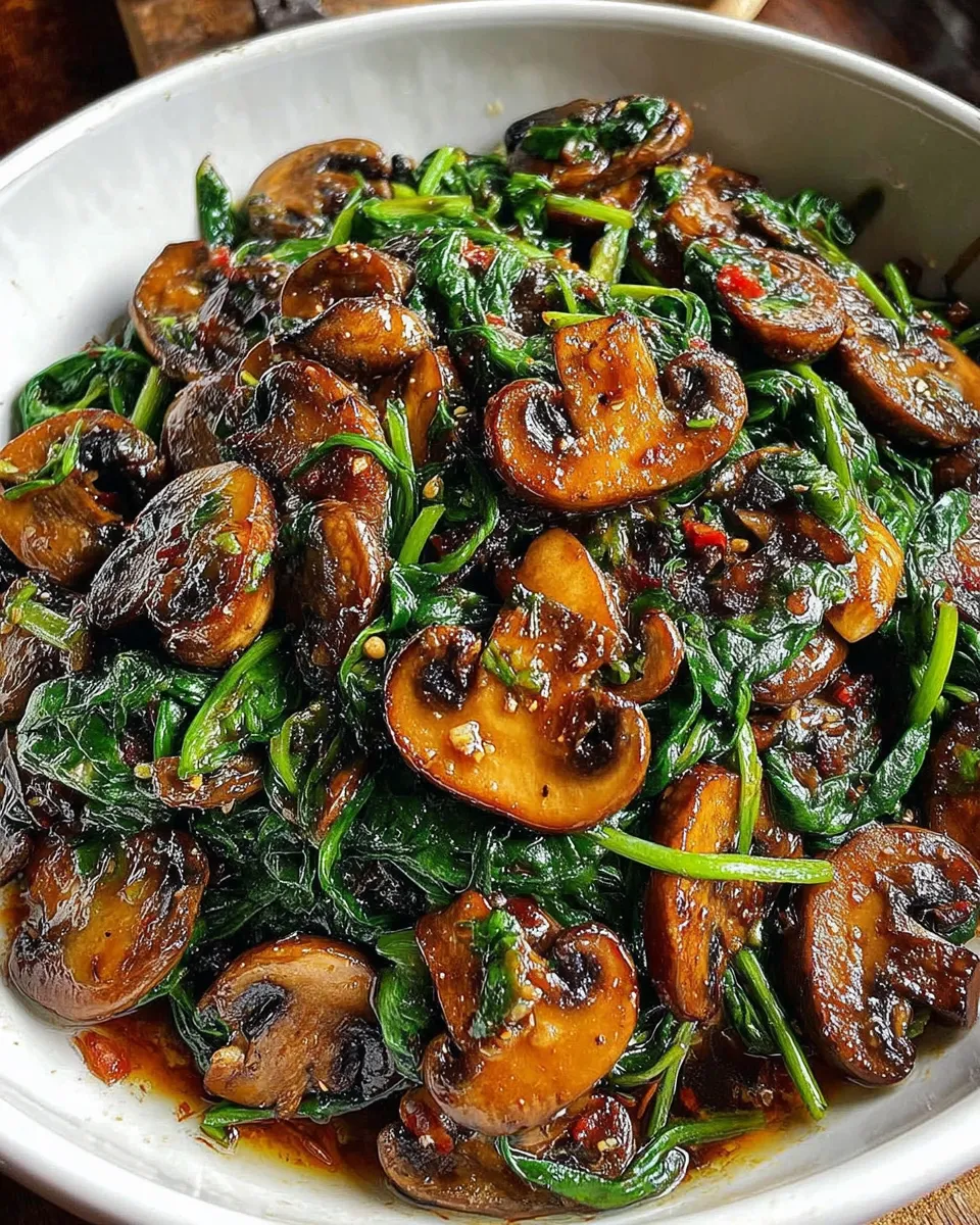 Sautéed Spinach and Mushrooms with Garlic and Sesame