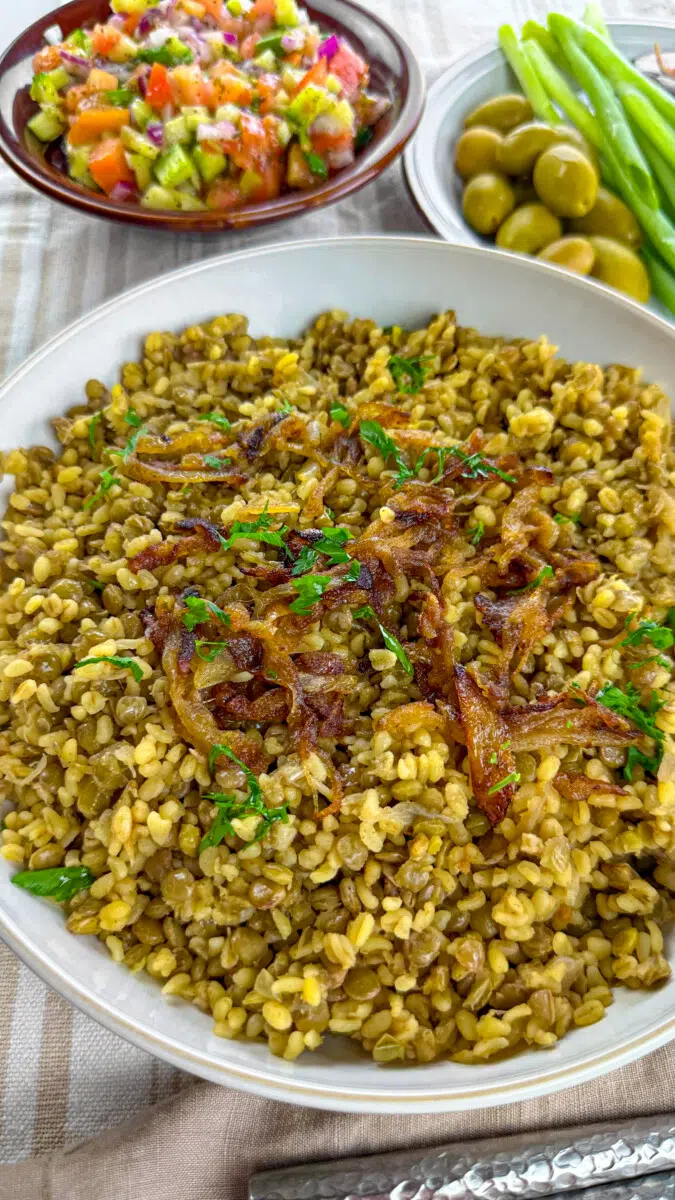 Lentil and Bulgur Mujaddara with Caramelized Onions
