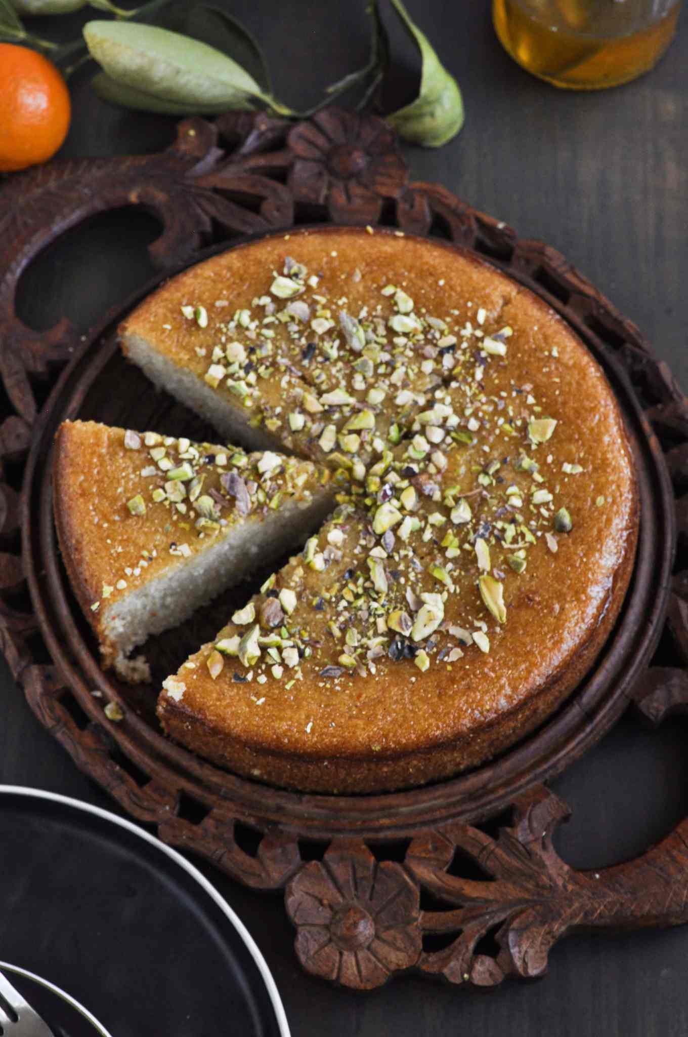 Cardamom and Orange Blossom Semolina Cake with Rose Syrup