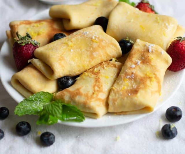 Sweet Cheese Blintzes with Citrus Honey Drizzle