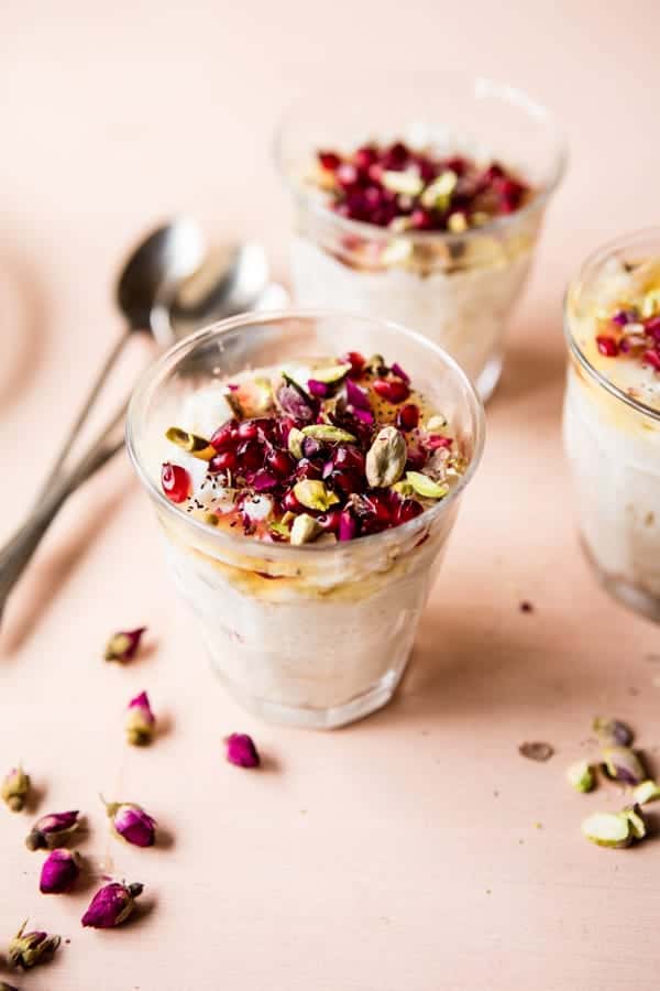 Rose-Infused Cardamom Rice Pudding with Pistachio Crunch
