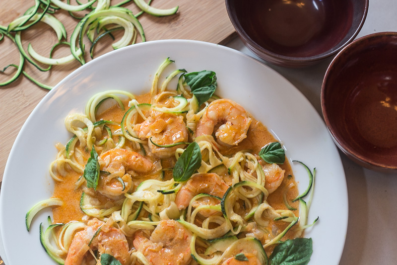 Turmeric Coconut Zucchini Noodles with Shrimp