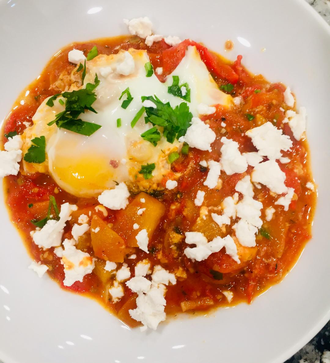 Spicy Shakshuka with Roasted Bell Peppers and Feta