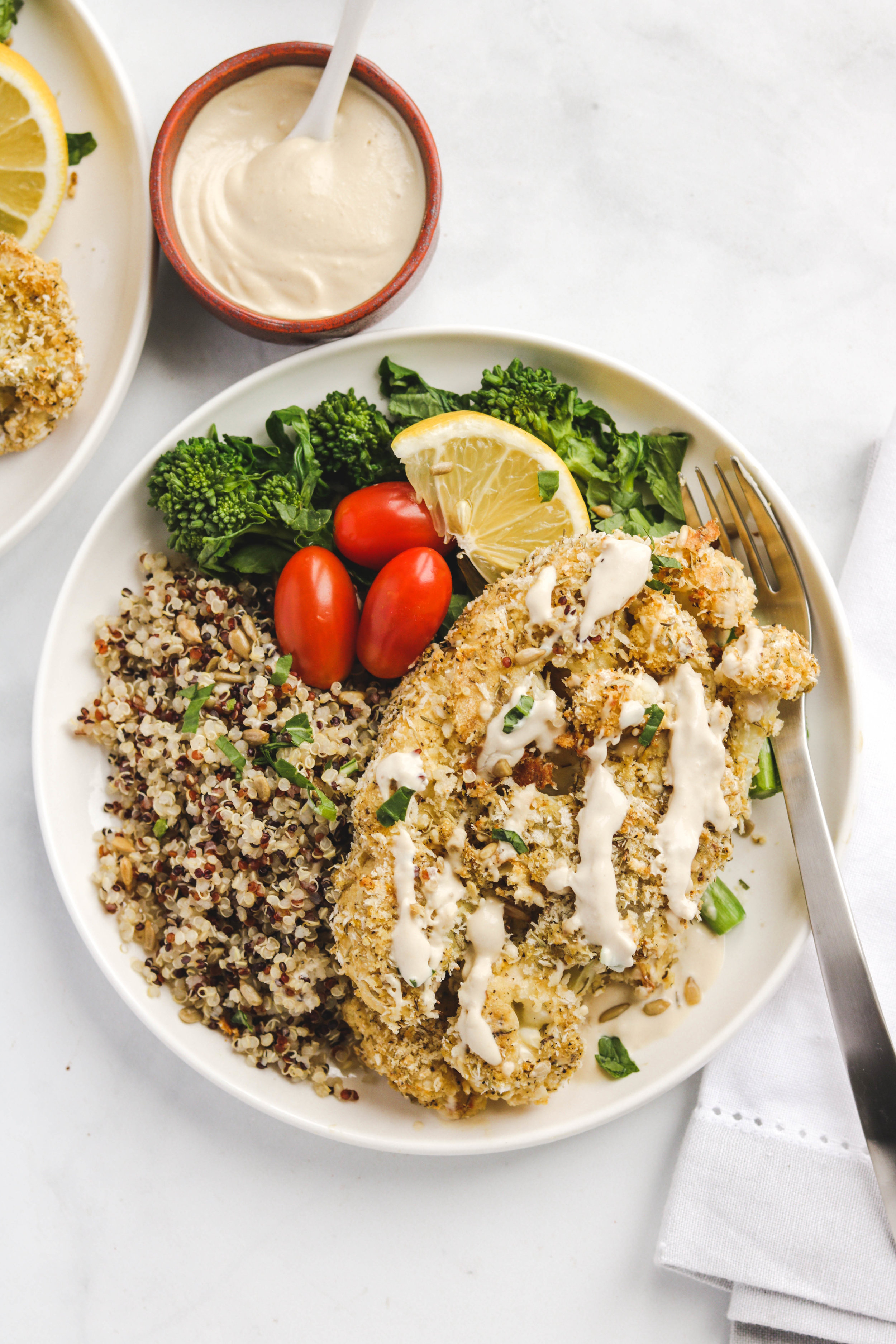 Crispy Herb-Crusted Cauliflower Steaks with Lemon-Dijon Glaze
