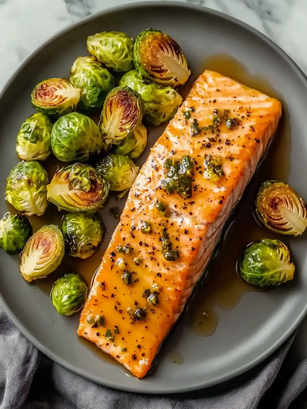 Sticky Maple Glazed Salmon with Roasted Brussels Sprouts