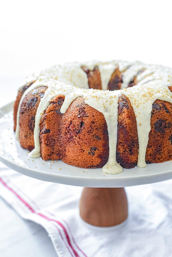 Half-Dipped Chocolate and Vanilla Marble Bundt Cake