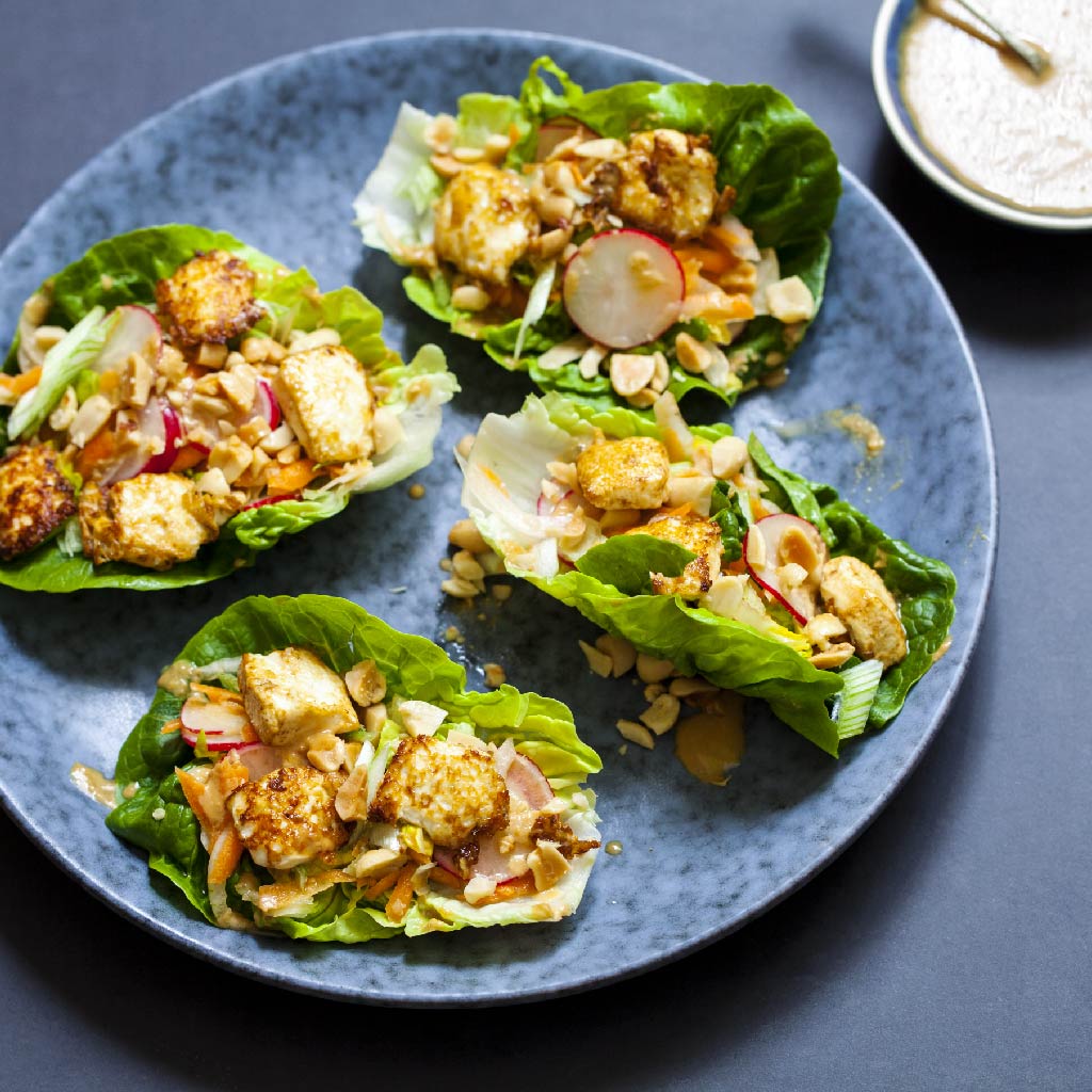 Sesame-Ginger Tofu Lettuce Wraps with Pickled Vegetables