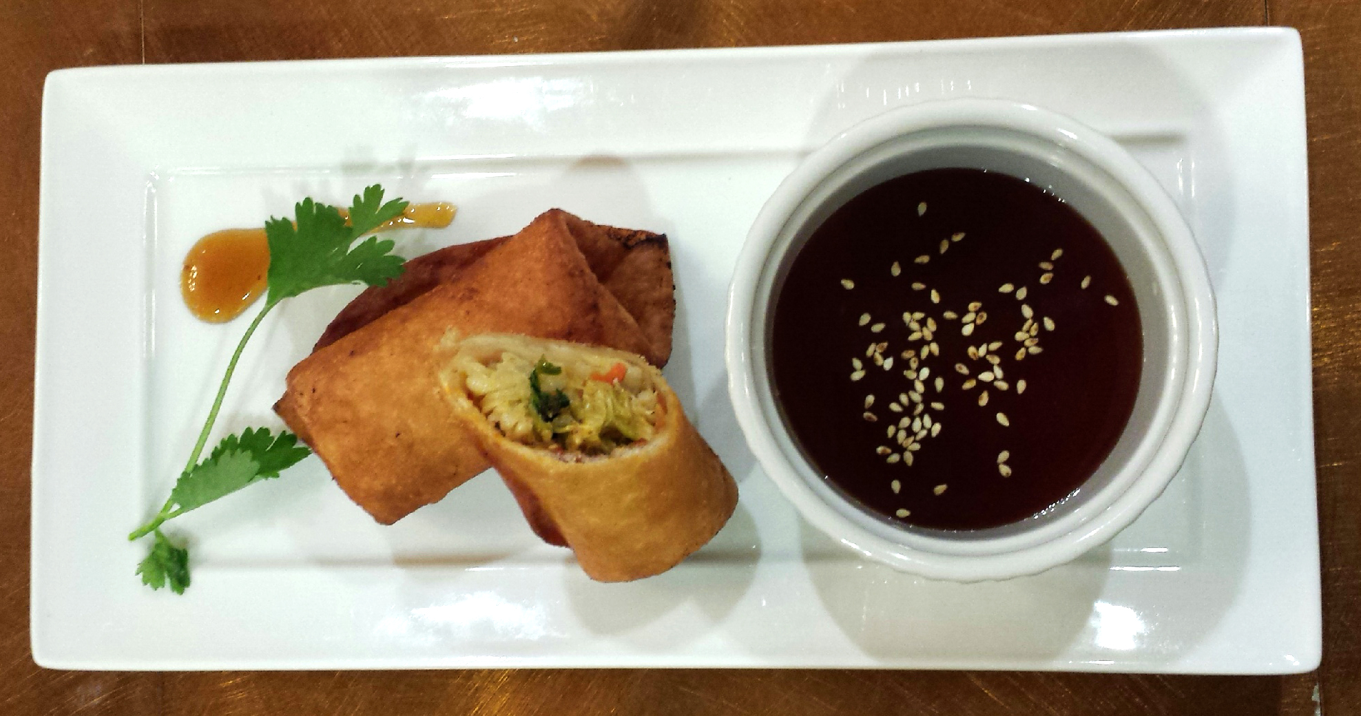 Fried Ground Chicken Spring Rolls with Garlic Sweet & Sour Dipping Sauce