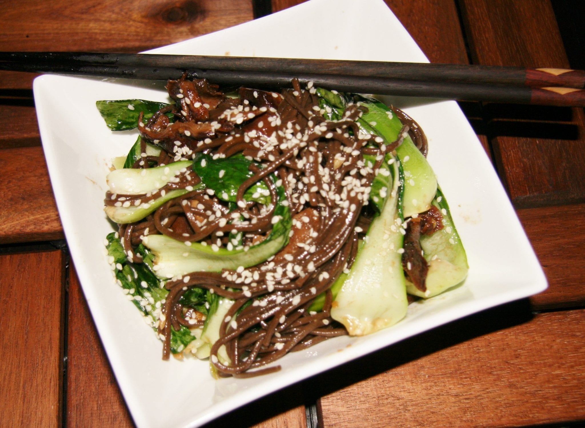 Stir-Fried Soba Noodles with Shiitake and Bok Choy