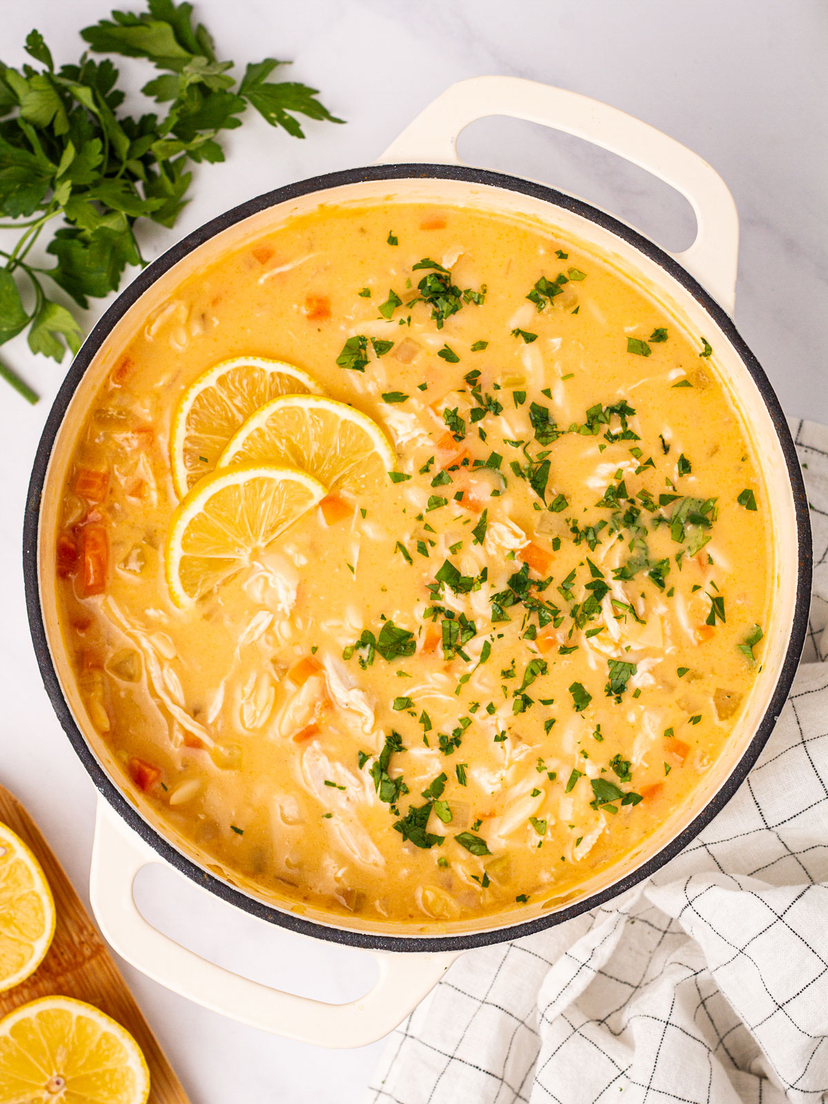 Classic Greek Lemon Chicken Soup with Egg and Orzo