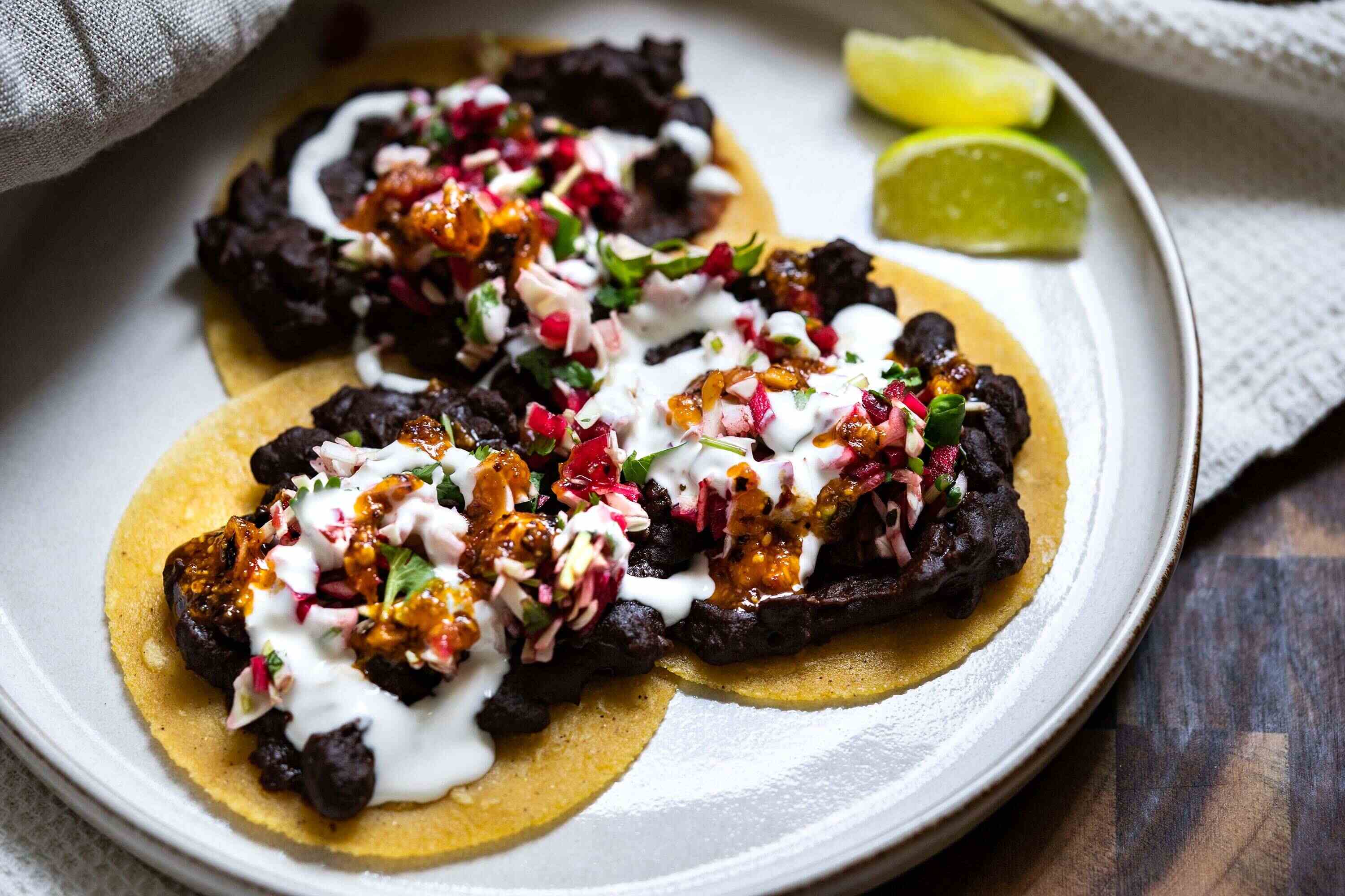 Spicy Sub-Zero Black Bean Tacos with Pickled Onions