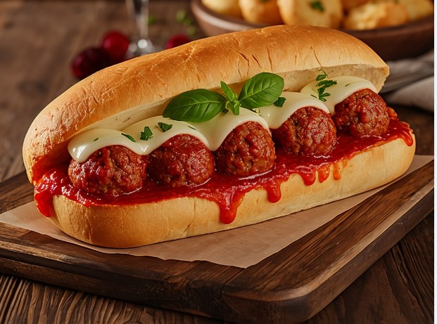 Classic Italian Meatball Sandwich with Marinara and Mozzarella