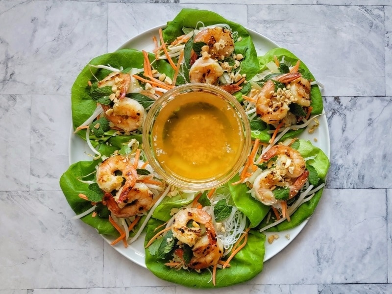 Shrimp Lettuce Wraps with Nuoc Cham Dipping Sauce