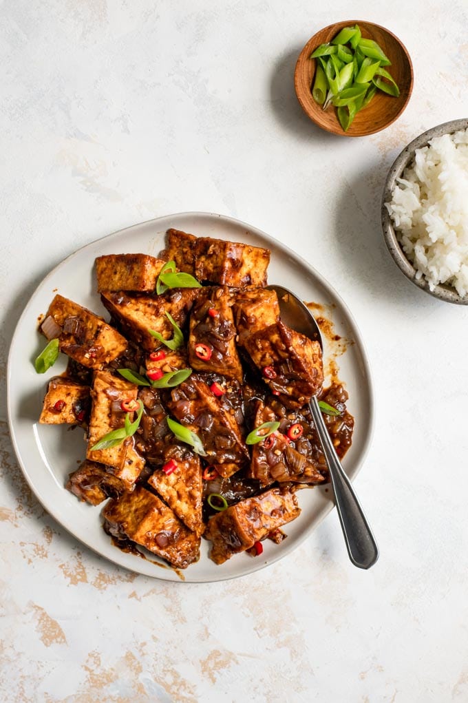 Stir-Fried Tofu with Garlic and Chili in Black Bean Sauce