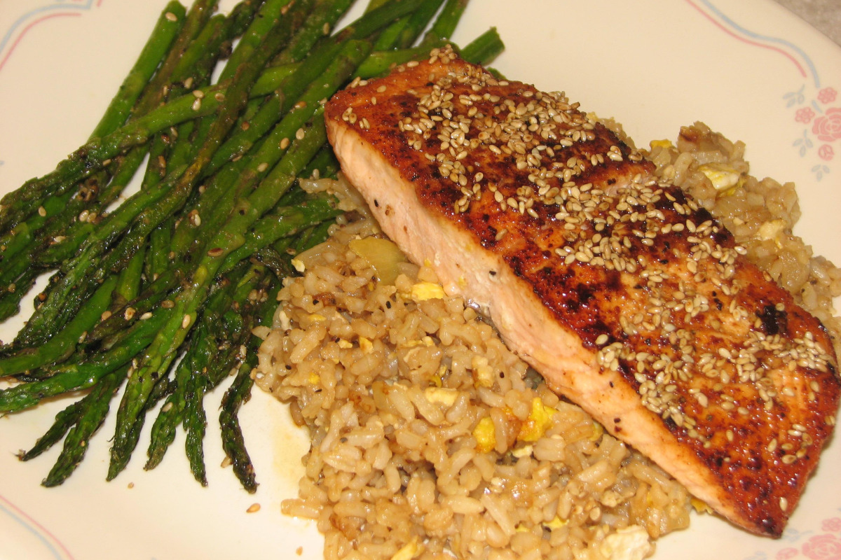 Pan-Seared Salmon with Ginger-Soy Glaze and Sesame Spinach