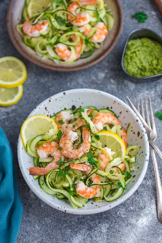 Seared Lemon-Garlic Shrimp with Zucchini Noodles