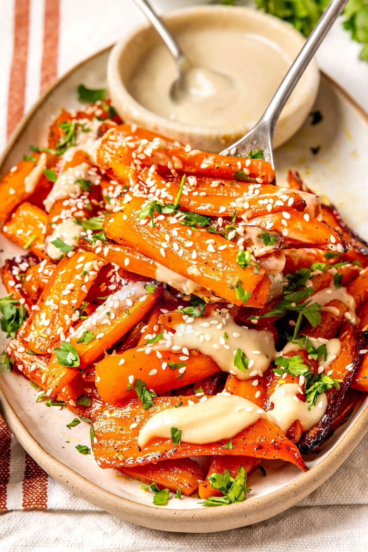 Honey-Glazed Roasted Carrots with Za'atar and Tahini Drizzle