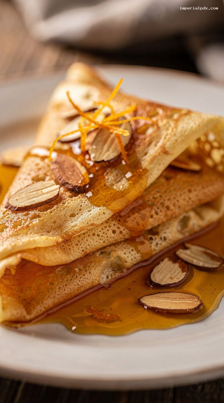 Ricotta and Honey-Stuffed Crepes with Toasted Almonds and Orange Zest