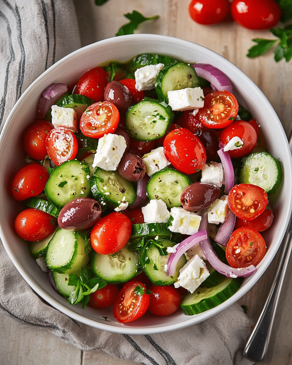 Traditional Greek Village Salad with Cucumber and Kalamata Olives