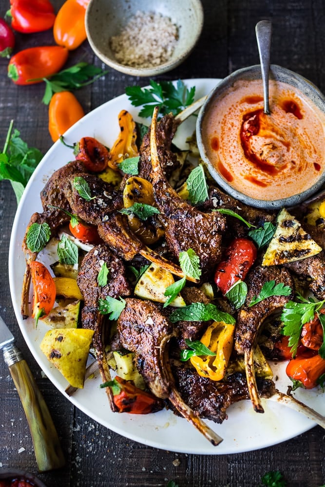 Grilled North African-Spiced Lamb Chops with Harissa Yogurt