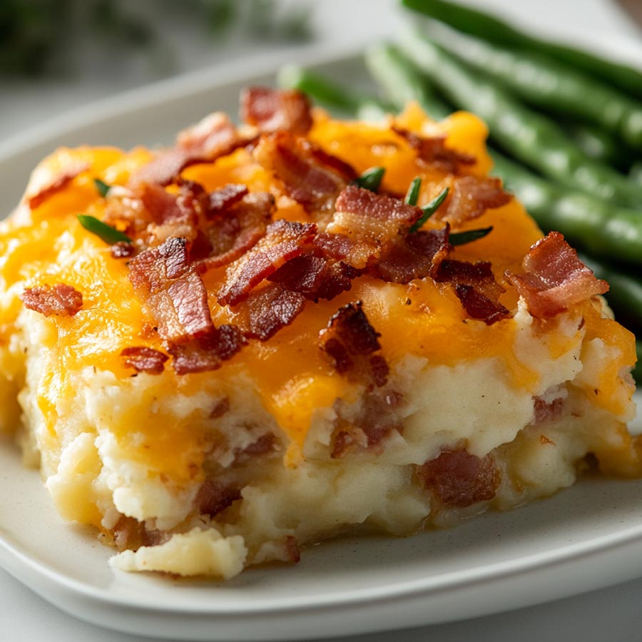 Bacon and Cheddar Mashed Potato Casserole