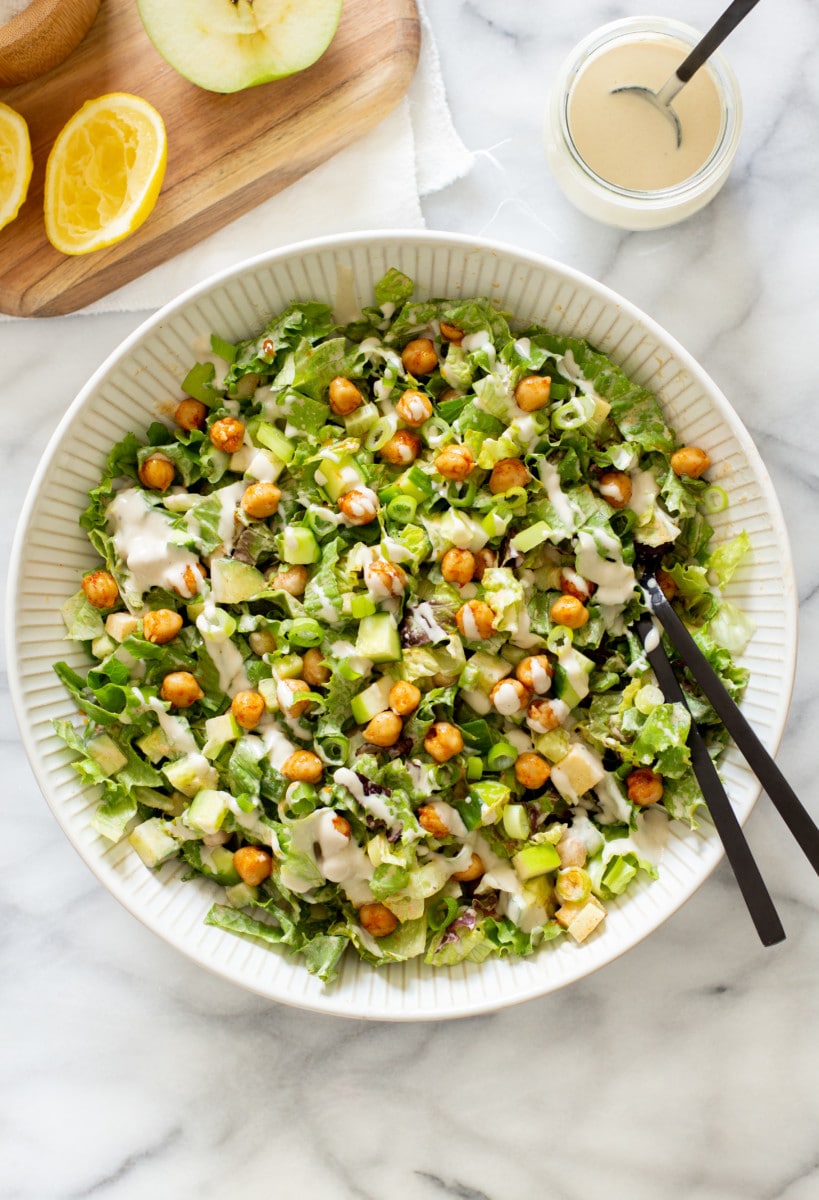 Charred Vegetable and Chickpea Salad with Lemon Tahini Dressing