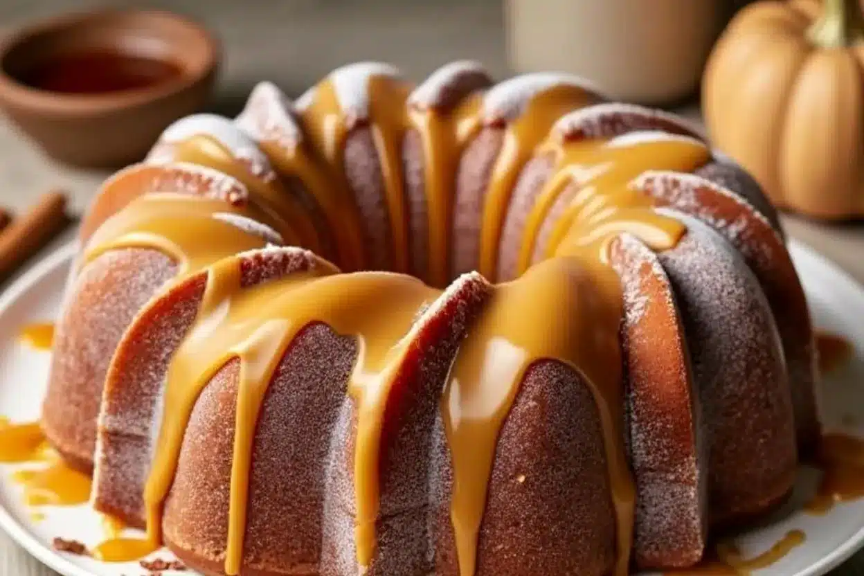 Chocolate Pumpkin Spice Bundt Cake with Maple Glaze