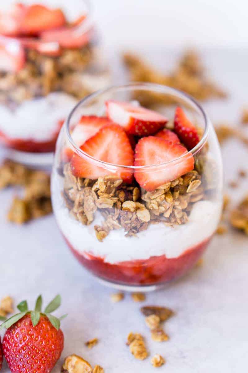 Strawberry-Rosewater Yogurt Parfait with Pistachio Crunch