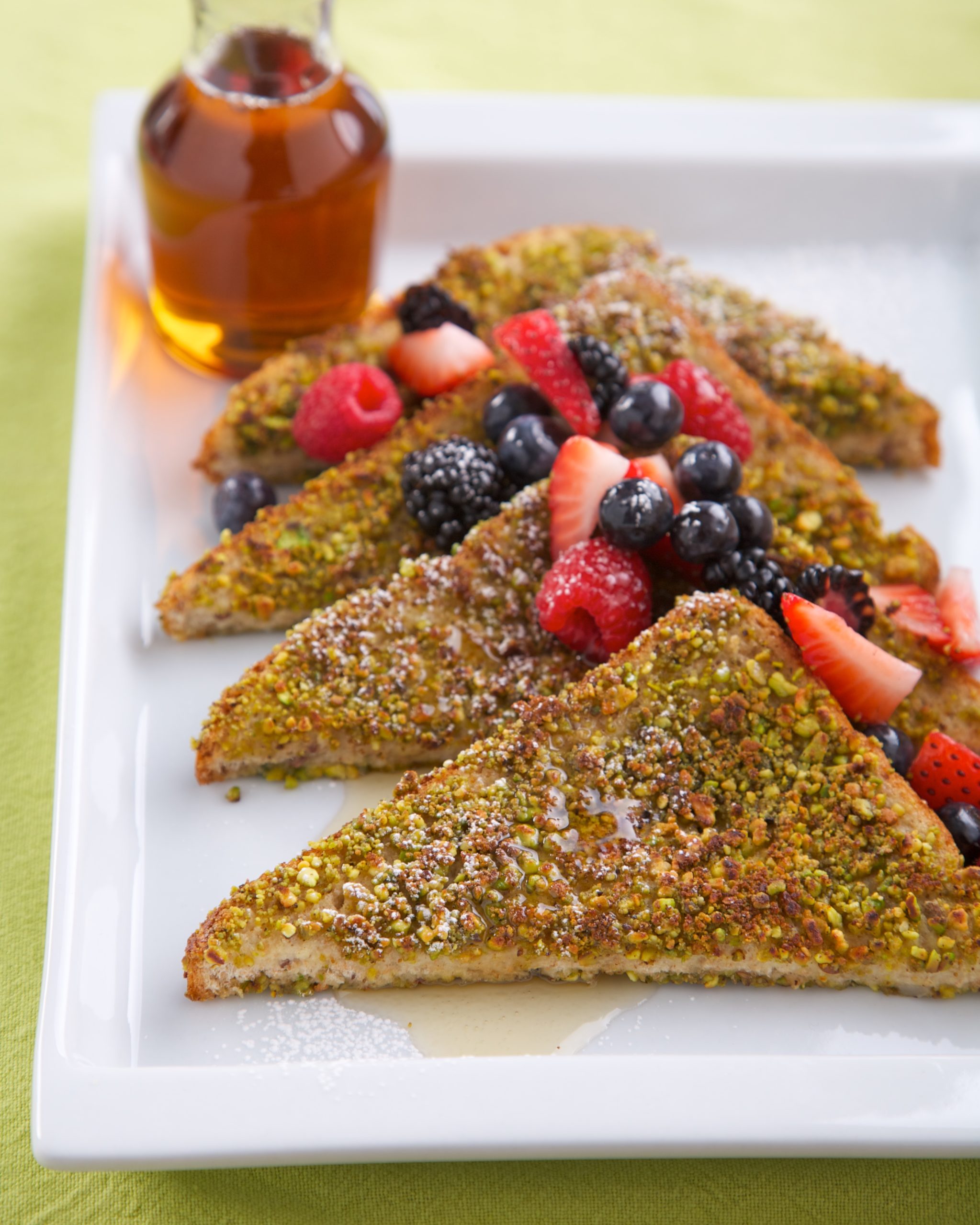 Pistachio-Crusted French Toast with Honey Yogurt Drizzle