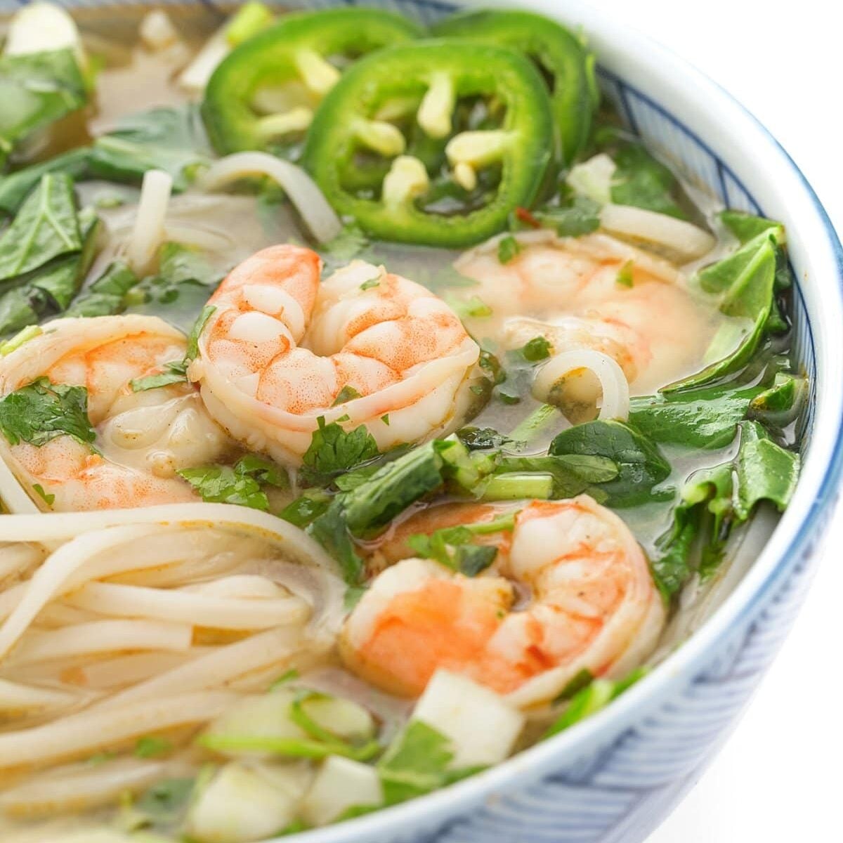 Vietnamese Instant Noodle Soup with Shrimp and Fresh Herbs