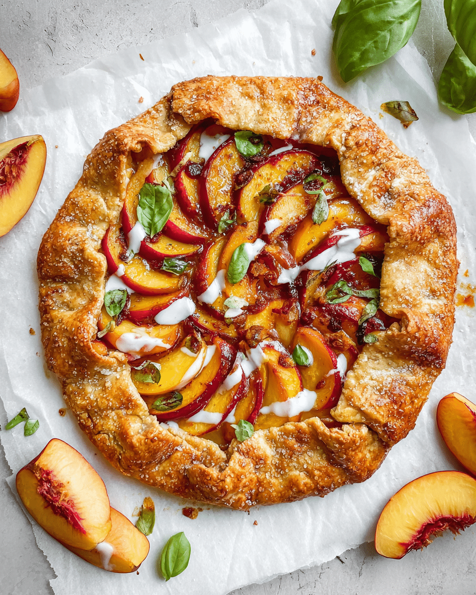 Spiced Peach Galette with Honey Lavender Drizzle