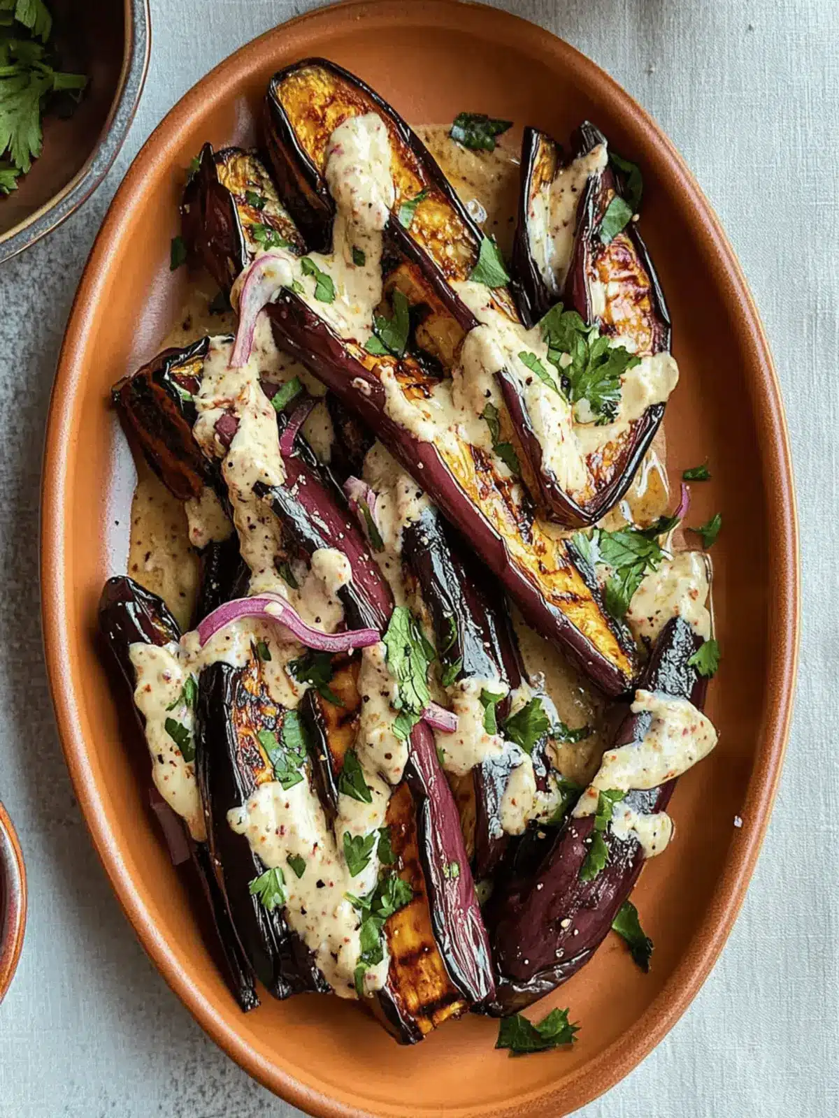 Low Flame Roasted Mediterranean Eggplant with Tahini Drizzle