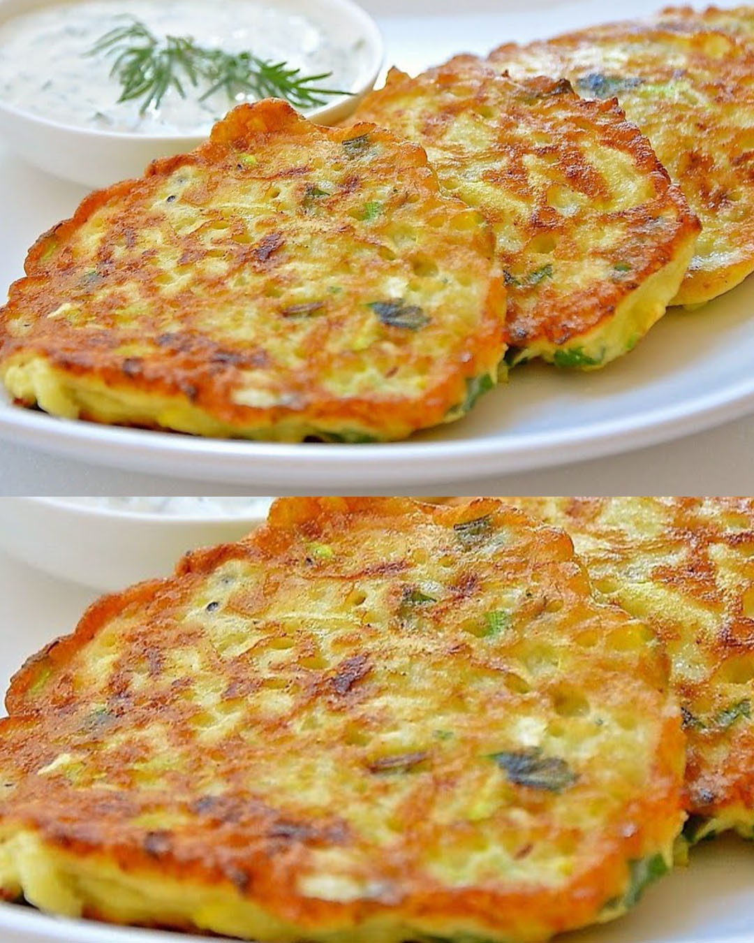 Zucchini and Spinach Pancakes with Greek Yogurt Dip