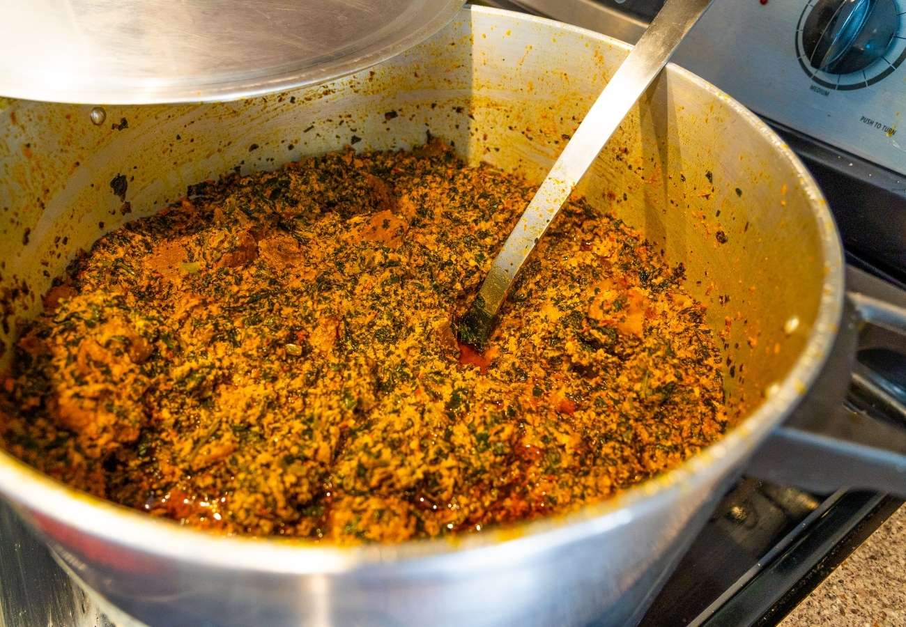 Stewed Nigerian Egusi Soup with Leafy Greens
