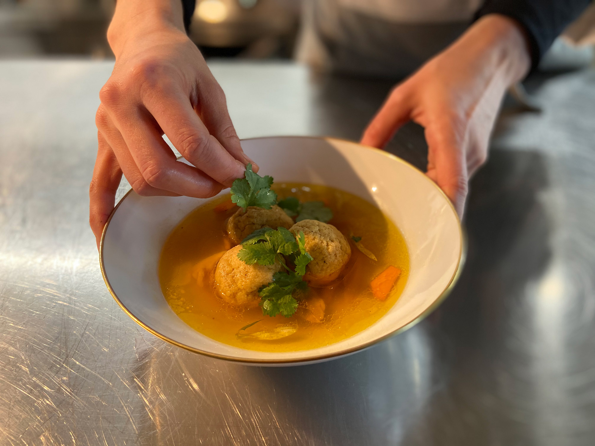 Traditional Matzah Ball Soup with Carrot and Dill
