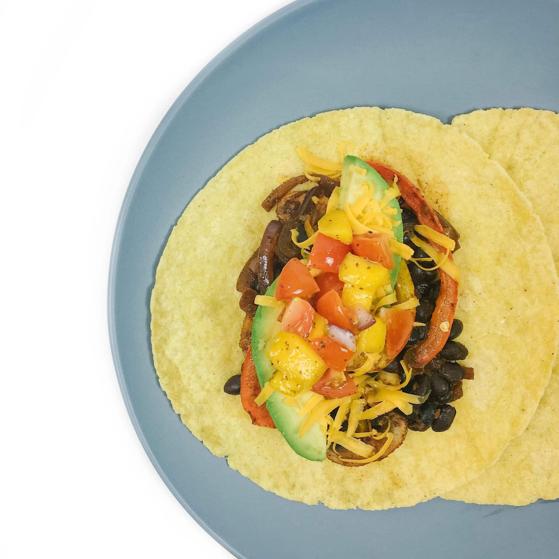 Grilled Mango and Black Bean Tacos with Cilantro Lime Slaw